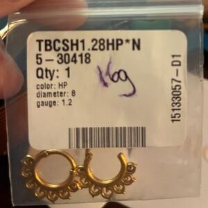 NWT 16G Septum Indian Nose Ring Hoop Surgical Steel Clicker Gold Plated Filigree